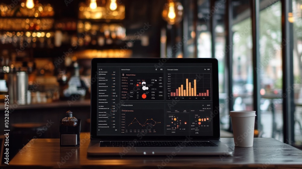 A restaurant business operations dashboard, showing key metrics like daily sales, customer satisfaction, and staff performance, helping managers make data-driven decisions
