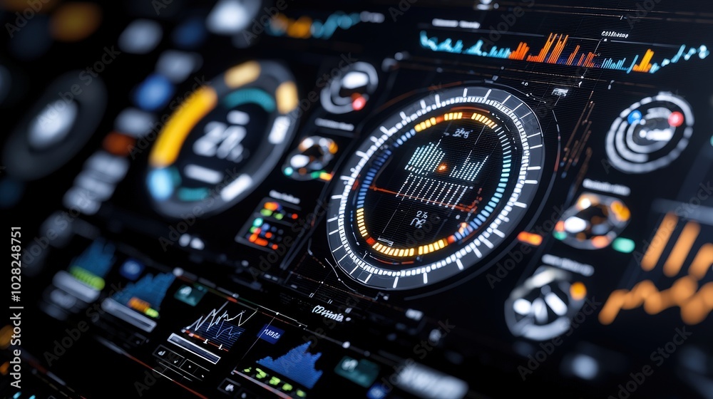 Obraz premium Futuristic Digital Interface with Data Analysis and Graphs for Technology and Innovation