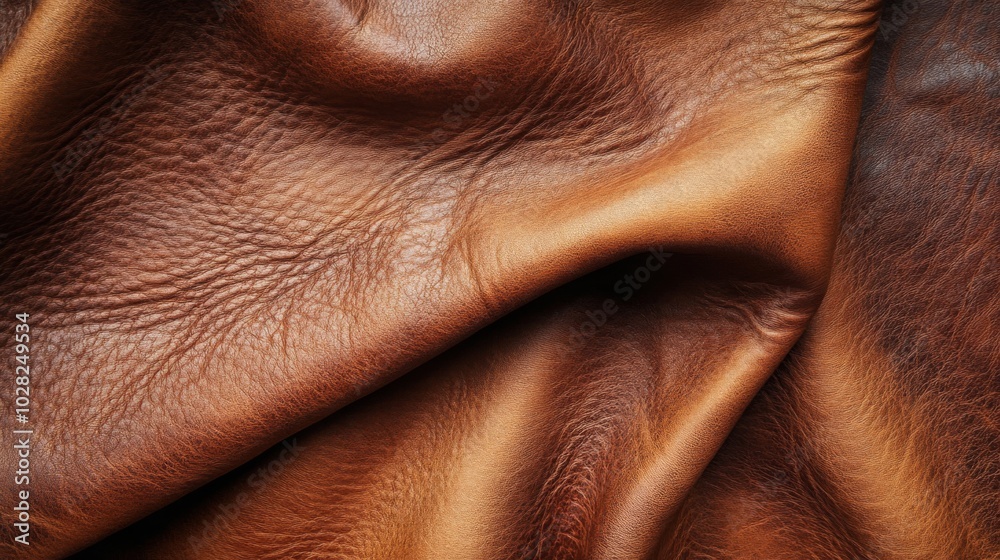 Naklejka premium Close-up of Wrinkled Brown Leather Texture