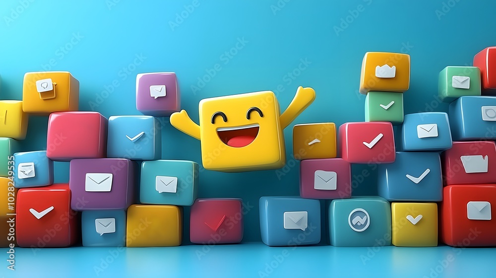 A cartoon man playfully interacting with animated product reviews in a colorful online setting A cartoon man playfully interacting with animated product reviews in a colorful online setting