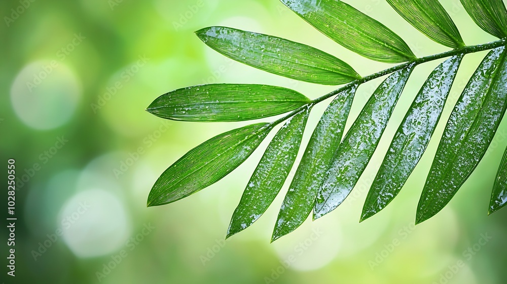 Fototapeta premium Palm tree leaf close up Copy space Green background : Generative AI
