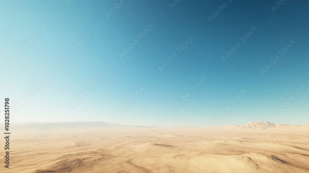 A mesmerizing view of a vast desert stretching into the horizon under a clear blue sky. A mesmerizing view of a vast desert stretching into the horizon under a clear blue sky.