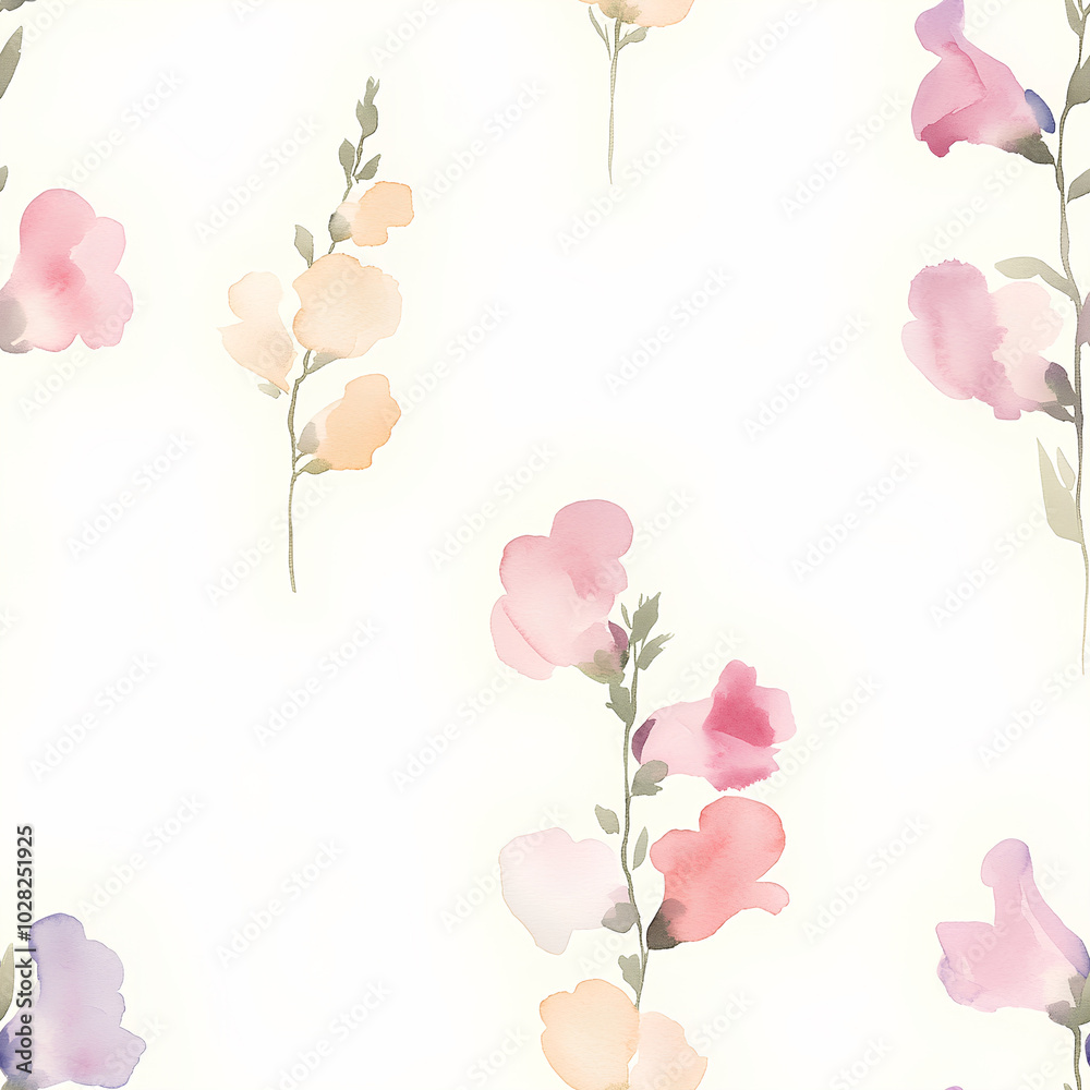 Simple watercolor snapdragons in soft pastel hues, floating on a light cream background, minimalist and seamless Simple watercolor snapdragons in soft pastel hues, floating on a light cream background, minimalist and seamless