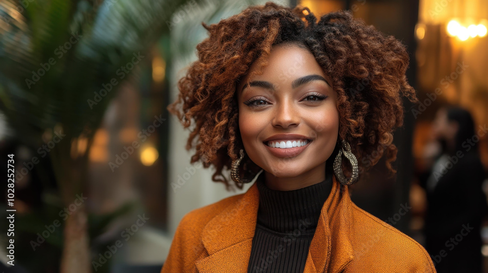 A joyful woman is immersed in conversation at a chic networking event while professionals connect in the background. A joyful woman is immersed in conversation at a chic networking event while professionals connect in the background.