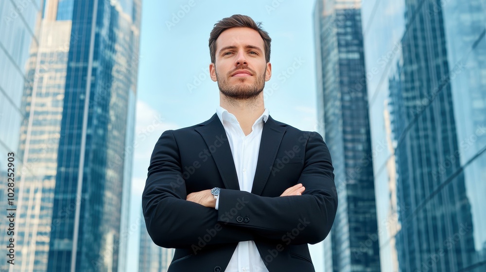 A confident professional stands tall in a vibrant office, embodying success and drive in a bustling urban environment. A confident professional stands tall in a vibrant office, embodying success and drive in a bustling urban environment.