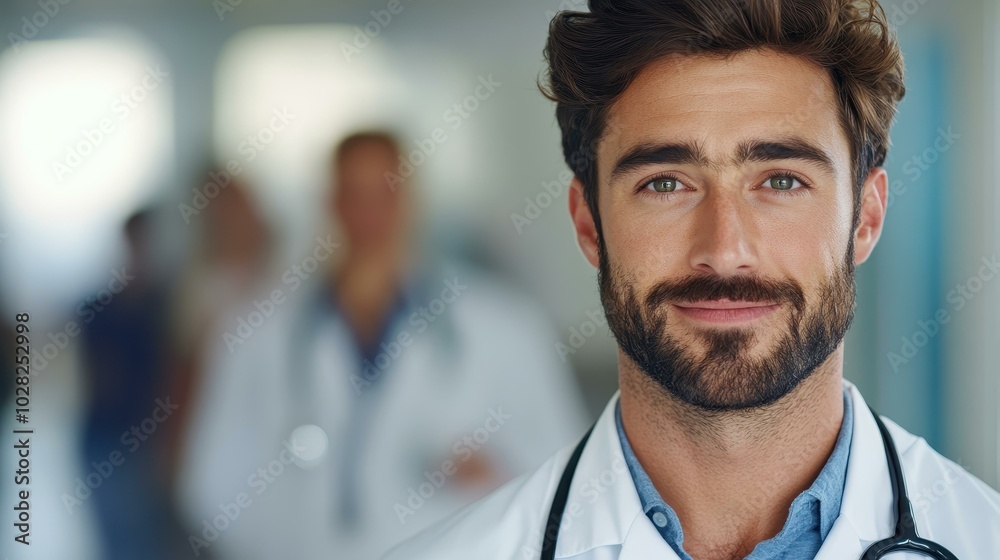 A confident male doctor stands ready with his stethoscope in a modern medical facility, embodying professionalism and care. A confident male doctor stands ready with his stethoscope in a modern medical facility, embodying professionalism and care.