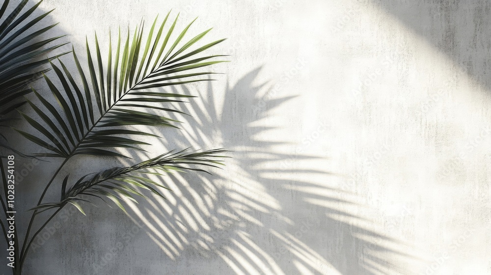 Obraz premium Palm Leaf and Shadow on a White Wall