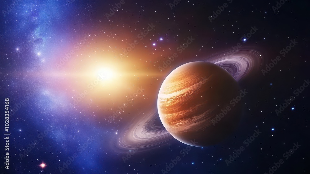 Stunning galaxy background with a massive planet, illuminated by cosmic light and surrounded by stars. Stunning galaxy background with a massive planet, illuminated by cosmic light and surrounded by stars.