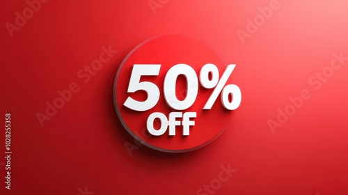 Bold 50% Off Discount Sale Sign on Red Background