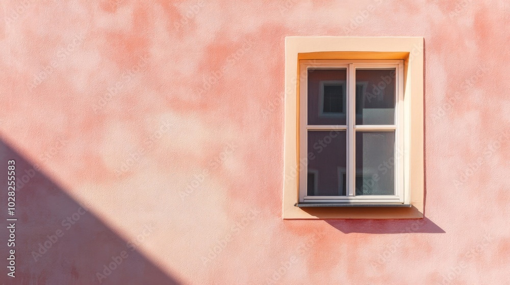 Fototapeta premium Single Window on a Pink Wall with Shadow