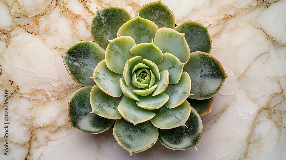 Obraz premium Succulent plant on marble background Top view Selective focus : Generative AI