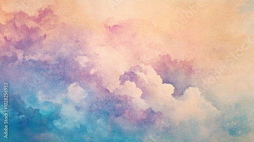 Watercolor Painting of Soft, Pastel Clouds