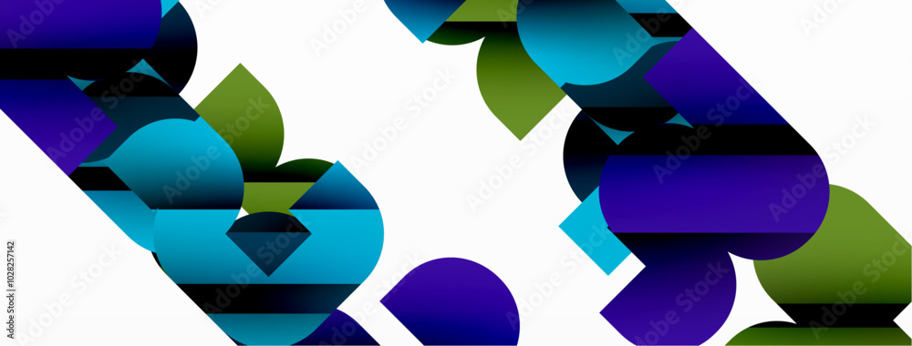 Colorful curve geometric shapes on white Colorful curve geometric shapes on white