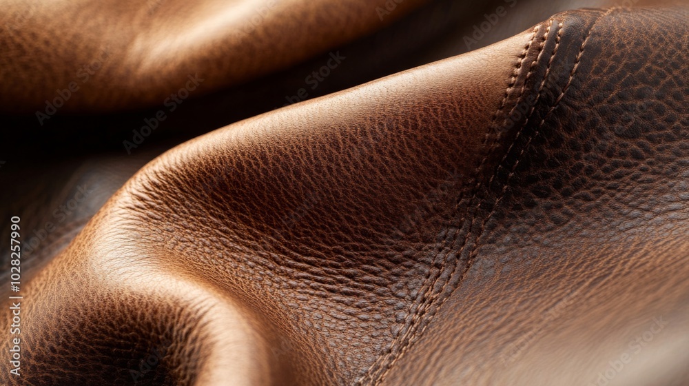 Close-up of Brown Leather with Stitching and Texture Close-up of Brown Leather with Stitching and Texture