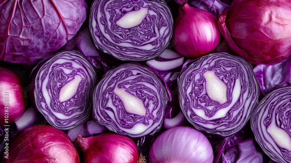 Red Cabbage and Red Onion Slices