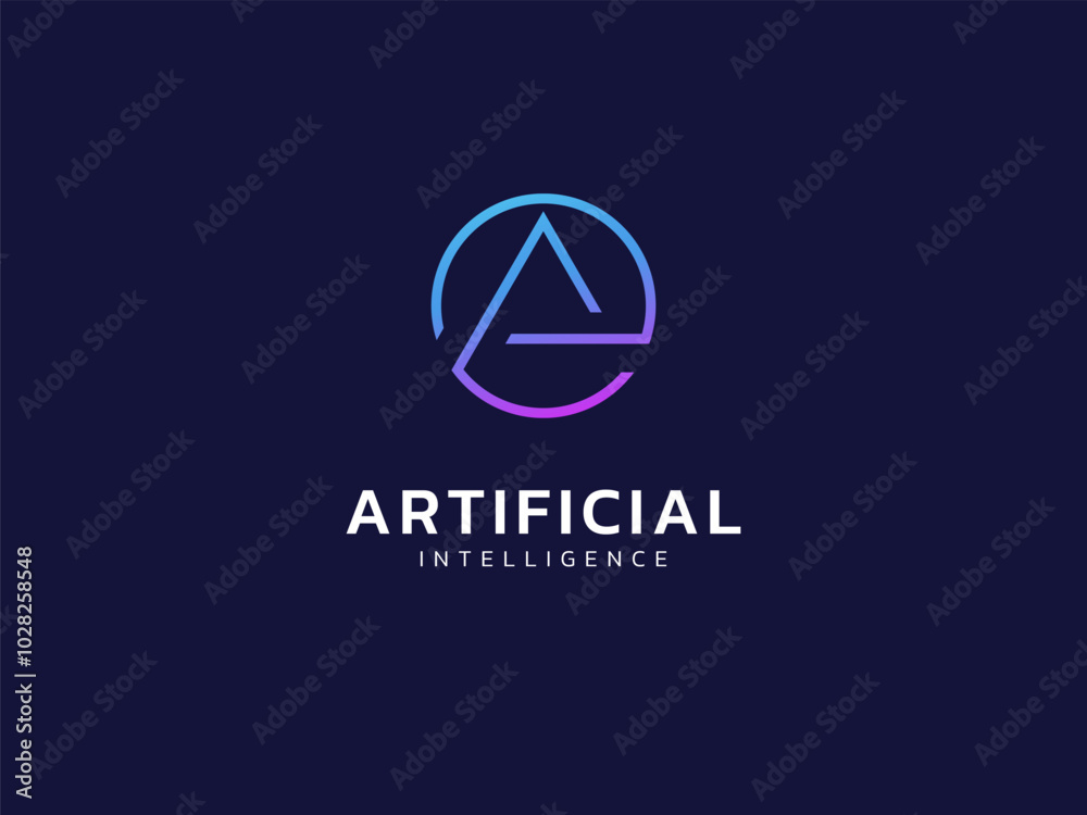 Fototapeta premium Artificial intelligence with letter A in circle lines technology Analysis logo vector design concept. AI technology logotype symbol for advance technology, tech company, identity, robotics, ui, web.
