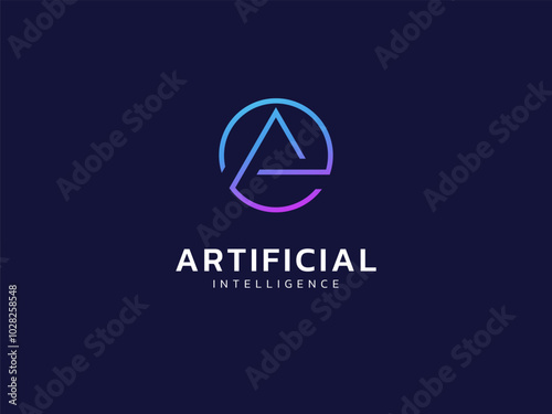 Artificial intelligence with letter A in circle lines technology Analysis logo vector design concept. AI technology logotype symbol for advance technology, tech company, identity, robotics, ui, web.