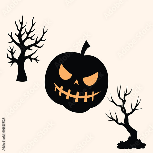 Halloween vector illustration tree pumpkin photo