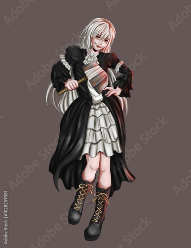Horror anime girl in a dress