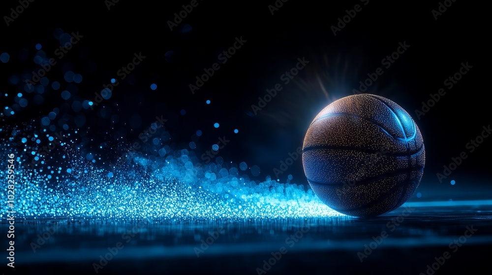 Dynamic basketball spinning with a glowing effect, showcasing motion and energy against a dark backdrop. Dynamic basketball spinning with a glowing effect, showcasing motion and energy against a dark backdrop.
