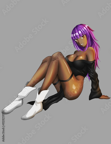 Anime girl in a black dress