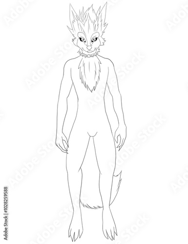 Blue furry character on front view