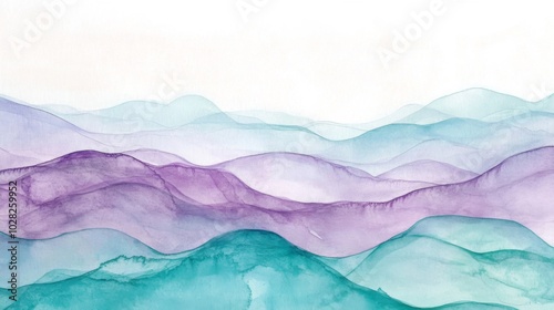 Wallpaper Mural Abstract Watercolor Painting of Purple and Teal Mountain Ranges Torontodigital.ca
