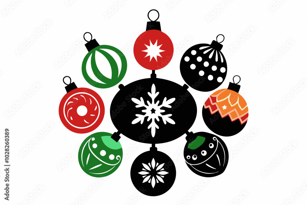 Fototapeta premium Set of 6 Christmas Ornaments Vector Design, design, vector, christmas, illustration, set.