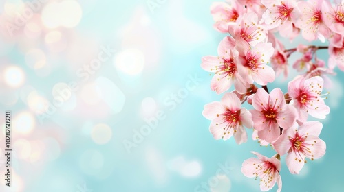 Delight in pink cherry blossoms blooming against a soft, blurred backdrop, capturing the essence of springtime beauty.