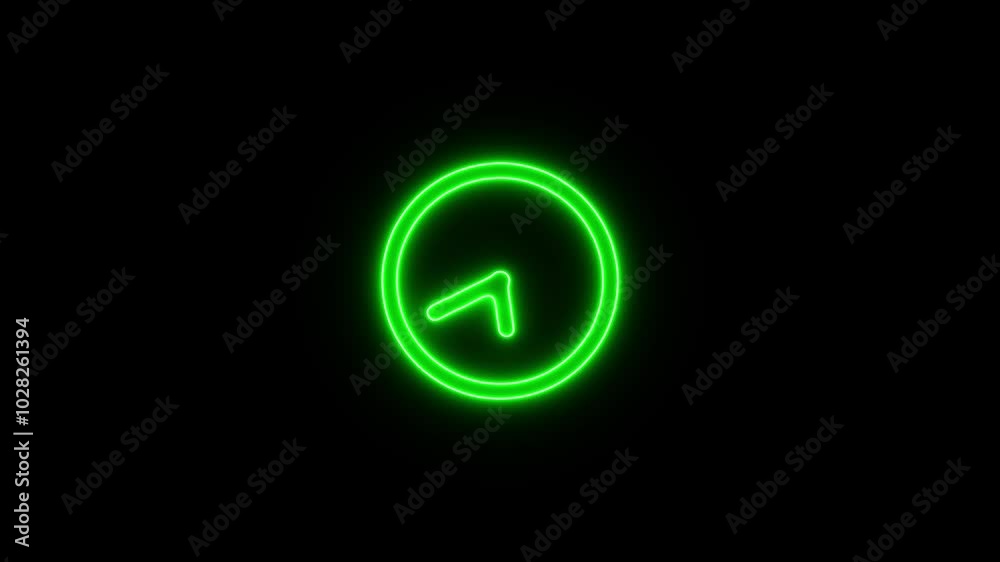 Glowing neon Clock icon, analog clock animated with isolated on black background. Glowing neon Clock icon, analog clock animated with isolated on black background.