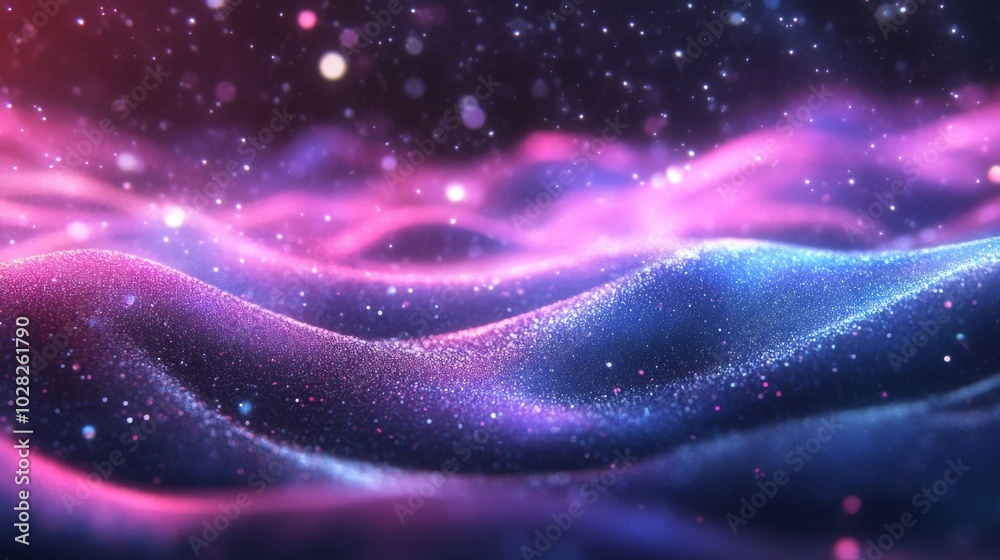 Fototapeta premium Abstract Wavy Glittering Surface with Pink and Blue Hues