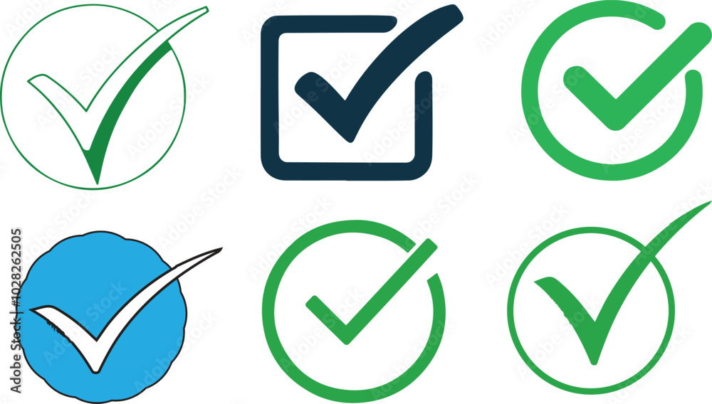 Checkmark icon. Checkmark vector set. Checked check box sign. Approved symbol. Isolated v check mark icon. Checkmark icon. Checkmark vector set. Checked check box sign. Approved symbol. Isolated v check mark icon.