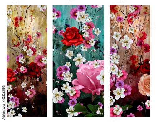 Fototapeta Abstract art colorful flowers  painting. Spring multicolored illustration.