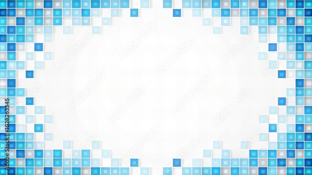 Bright blue squares create vibrant border on white background, adding modern touch Bright blue squares create vibrant border on white background, adding modern touch
