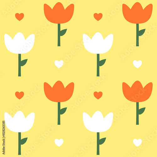 cozy tulips flower blossoms yellow seamless pattern