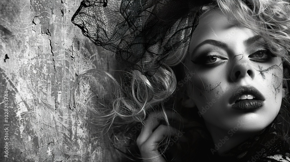 Black and White Portrait of a Woman with Dramatic Makeup Black and White Portrait of a Woman with Dramatic Makeup