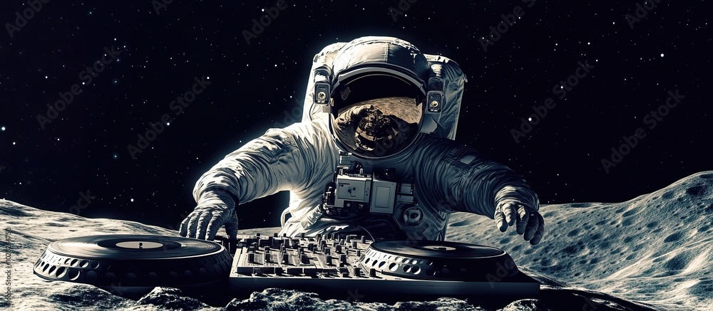 Fototapeta premium Space DJ Mixing Cosmic Beats on the Moon
