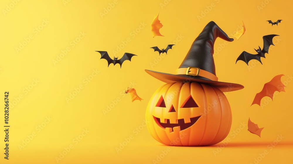 Pumpkin With Witch Hat and Bats Pumpkin With Witch Hat and Bats