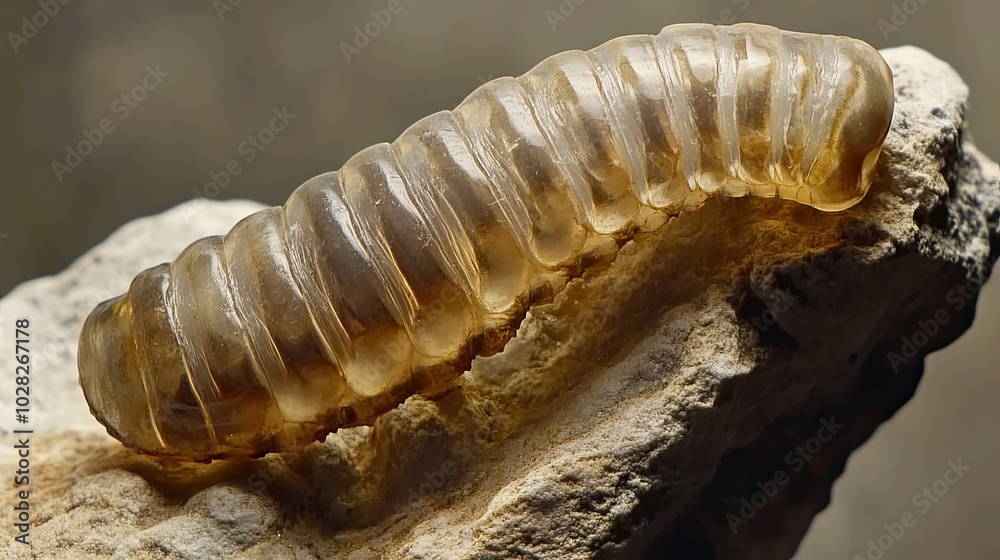 Naklejka premium Fossilized Segmented Worm on Rock