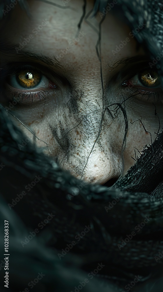 Intense Close-Up Portrait of a Woman with Dark Eyes Intense Close-Up Portrait of a Woman with Dark Eyes
