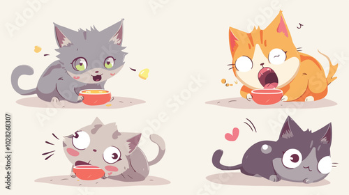 Four of scenes with cute cat. Various pet emotions.