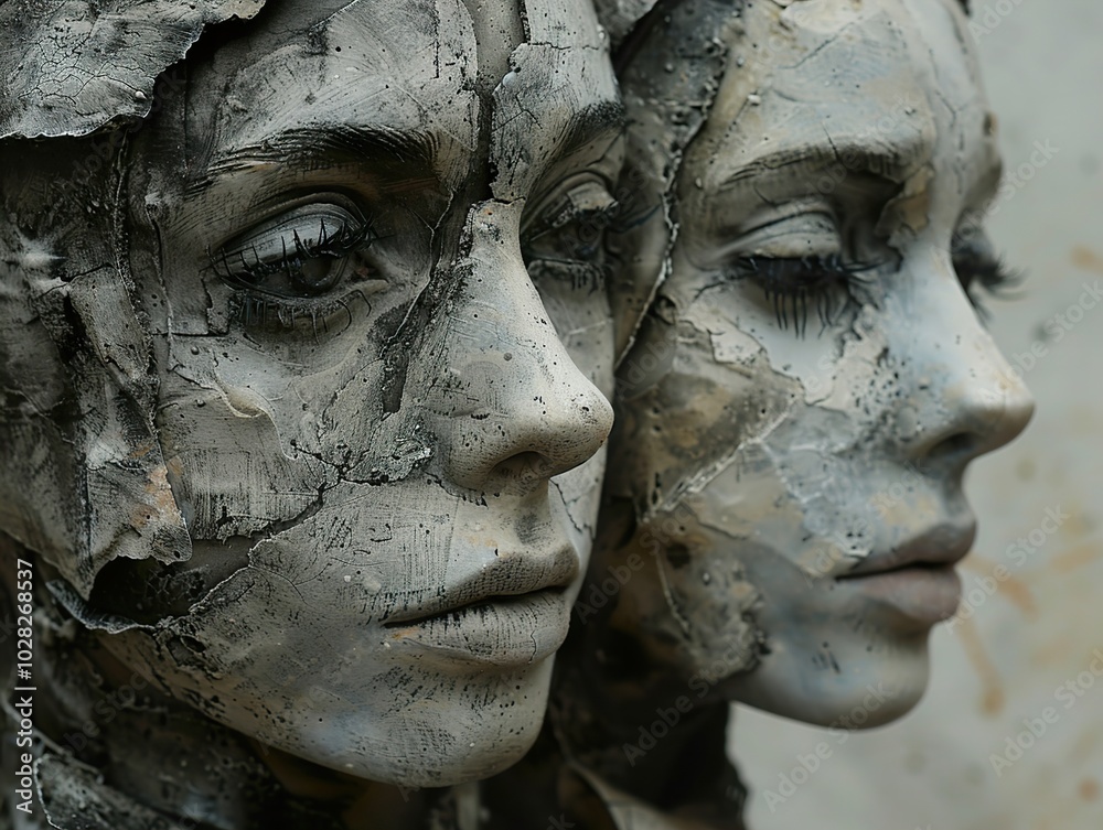 Abstract Sculpture of Two Faces: A Study in Human Expression Abstract Sculpture of Two Faces: A Study in Human Expression