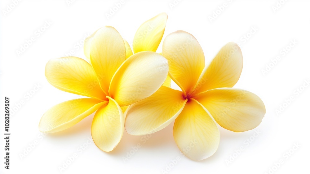 Two Fragrant Plumeria Flowers Isolated on White Two Fragrant Plumeria Flowers Isolated on White
