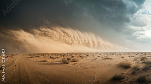 A dramatic sandstorm sweeping across the desert landscape.