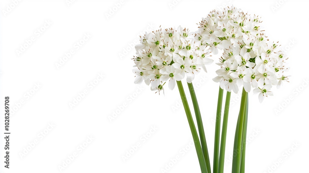 Naklejka premium Three White Flower Blooms on Green Stalks
