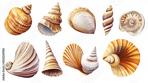 Collection of Various Seashells with Different Shapes and Colors