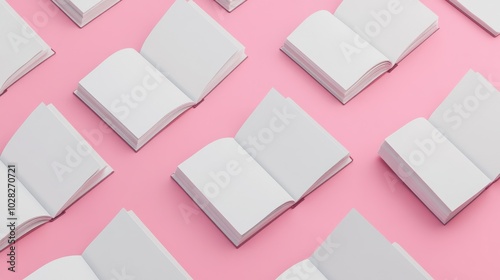 Blank Books on Pink Background