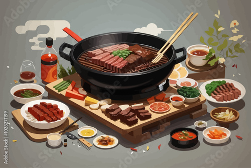 korean bbq food  illustration