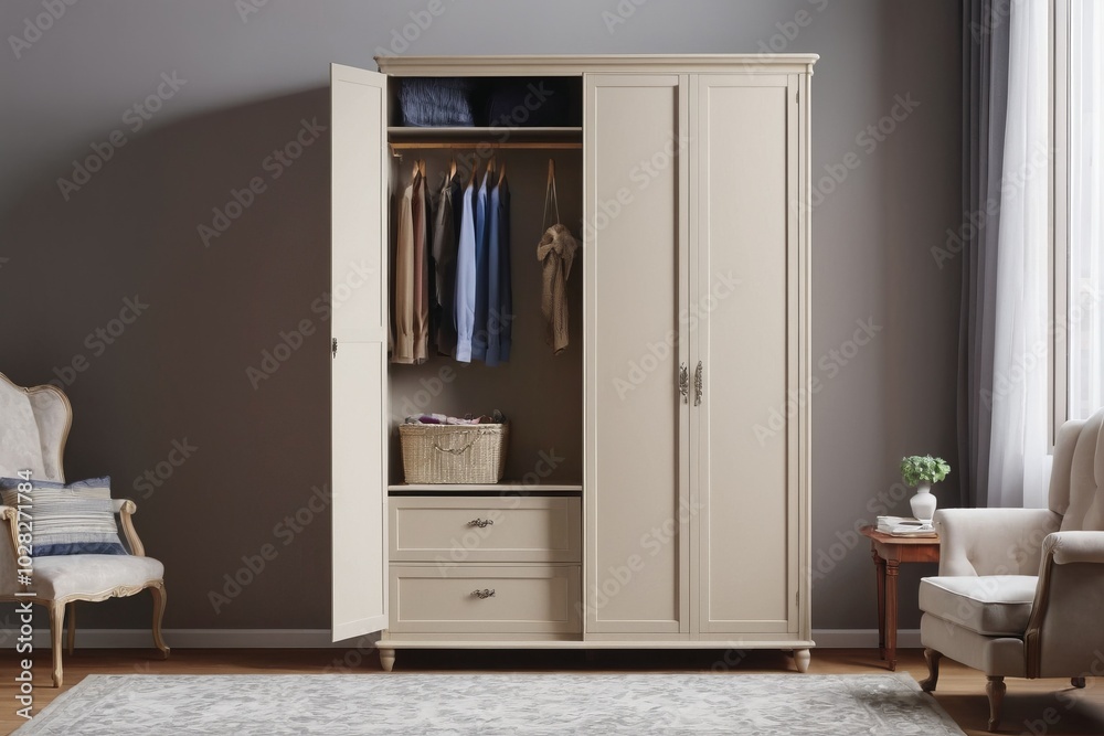 a modern room interior featuring a white wardrobe, with wooden floors, glass windows, and an open entrance. The room design is spacious, bright, and stylish, with no one inside a modern room interior featuring a white wardrobe, with wooden floors, glass windows, and an open entrance. The room design is spacious, bright, and stylish, with no one inside