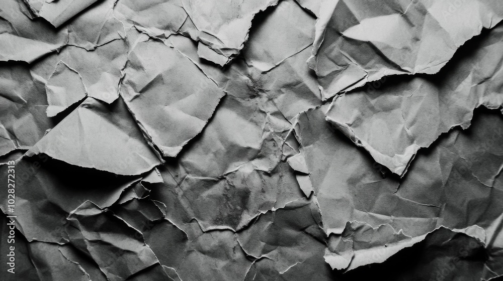 A Close-Up of Crumpled and Torn Gray Paper A Close-Up of Crumpled and Torn Gray Paper